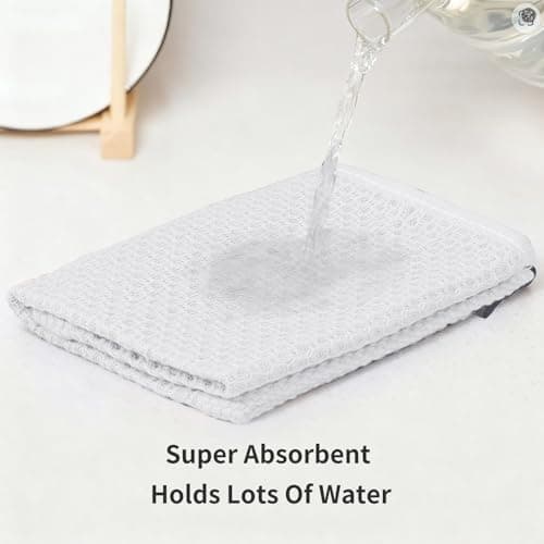 LikGuest Cotton Dish Cloths 6 Pack,12x12 Inch – Super Absorbent, Quick-Dry & Reusable Kitchen Cleaning Cloths, Lint-Free Washable Towels for Dishes, Glass & Household Use(White) - Thumbnail 5