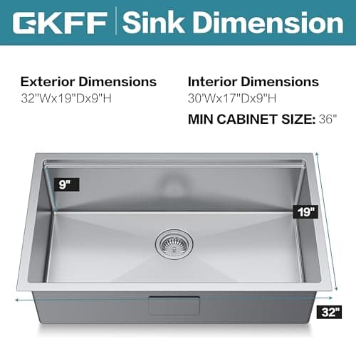 GKFF Kitchen Sink 16-Gauge Workstation S304 Stainless Steel Kitchen Sinks Handmade Modern Single Bowl Deep Sink with Accessories and Integrated fregaderos de cocina modernos (32" x 19" x 10") - Thumbnail 2