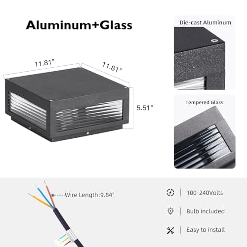 PAKEDANDUN Outdoor Post Lights, 11.81" Column Pillar Light Hard Wired, Modern Fence Posts Lamp Waterproof 3000K Warm LED Lighting Lantern with E26 Bulb for Patio Driveway Garden Decoration - Thumbnail 2