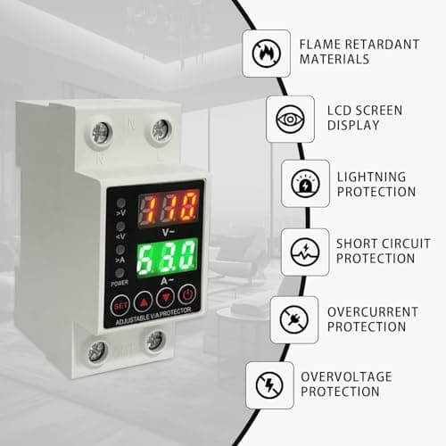 63A Smart Voltage Protector, Adjustable Over Voltage & Low Voltage Cut Off, LCD Screen, Delay Time Setting, Voltage Output Stabilizer for Home Office Appliance, DIN Rail Mountable - Thumbnail 5