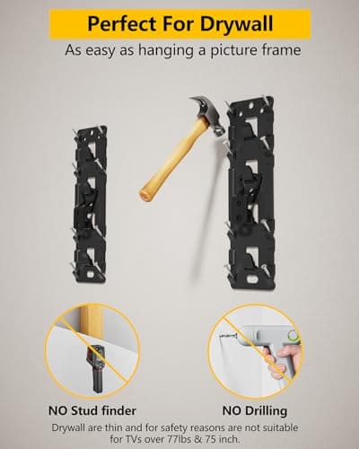 FOGING Mount NO Stud TV Wall Mount,Drywall Wall Mount for 26-100" TVs/Monitors,Holds Up to 176LBS, Height Adjustable,1.17'' Low Profile Studless TV Mount,No Drilling No Funder Required,Easy Install - Thumbnail 2