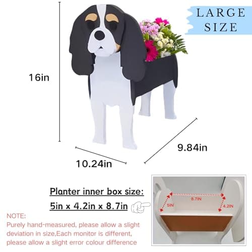 strolfay Cavalier King Dog Planter, Cute Animal Shaped Plant Pot,Large Dog Flower Pot, Gifts for Women & Pet Lovers, Indoor Outdoor Garden Home Office Decor, 9.84 x 10.24 x 16 Inches - Thumbnail 2
