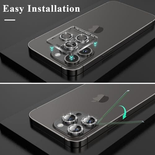 YWXTW Designed for iPhone 14 Pro/iPhone 14 Pro Max Camera Lens Protector Bling, [New Glitter Design] Individual Metal Tempered Glass Camera Cover Accessories Case Friendly, 1 Set (Black Glitter) - Thumbnail 4