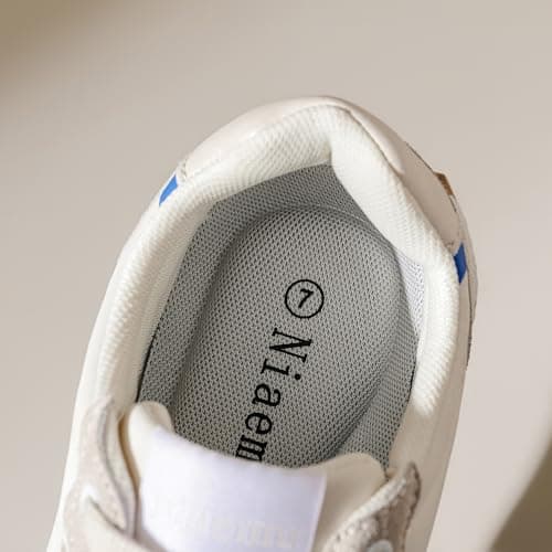 Niaemu Sneakers for Women Lightweight Lace-Up Shoes for Women Non-Slip Artificial Leather TPR Outsole Walking Shoes Tennis Running Fashion Sneakers (10,Beige) - Thumbnail 6