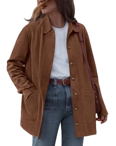 BTFBM Faux Suede Jacket Women Fall Fashion 2026 Leather Jackets Long Sleeve Button Down Winter Coats Shackets Outerwear(Brown, X-Large) - Image 1