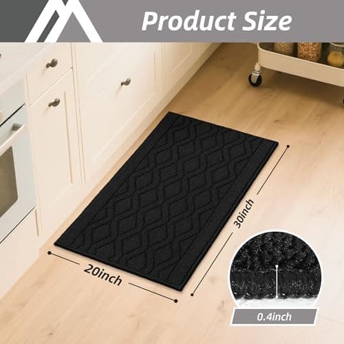 COSY HOMEER-Kitchen-Rugs-and-Mats 20"x30" Non Slip Kitchen Mats for Floor Absorbent Kitchen Rug Washable Kitchen Standing Floor Mat for Sink Mat,Throw Rug,Entry,Laundry,Black - Thumbnail 2