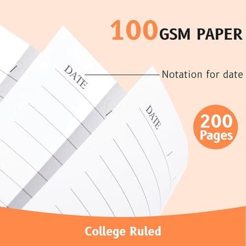 Yoment Hardcover B5 Spiral Notebook 200 Pages with Folder Pockets, College Ruled Notebooks for School Home 7 X 10 Aesthetic Cute Notebooks for Women, Orange - Thumbnail 4