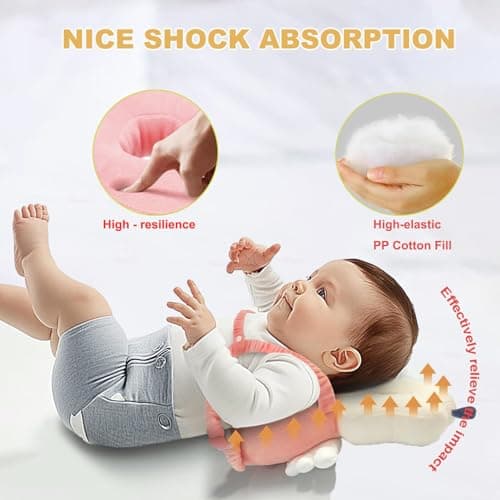 Baby Head Protector Backpack, Adjustable Head Protection Backpack with Baby Knee Pads for Crawling, Soft, Breathable and Wearing Safety Head Protector - Pink Fairy - Thumbnail 2