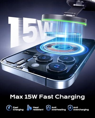 MagSafe Car Charger Mount, 15W Fast Wireless Charging Phone Holder, 108LB Vacuum Suction Cup & 3800gf Strong Magnet, 360° Adjustable Dashboard Windshield Mount for iPhone 17 Pro Max/17 Air/16-12 - Thumbnail 2