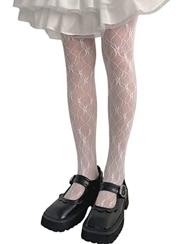 SHENHE Women's Patterned Fishnet Tights High Waist Pantyhose Floral Stockings Network White One Size - Image 1