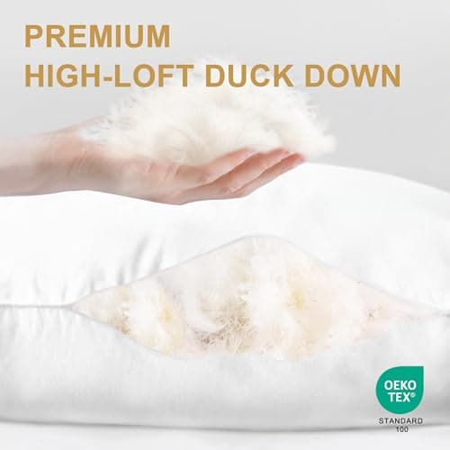 WQSPRING Down Pillows King Size Set of 2 – 750 Fill Power Hotel Quality Bed Pillows for Sleeping, Medium Firm for Side Back Stomach Sleepers, Breathable Downproof Cover, Oeko-TEX Certified - Thumbnail 3
