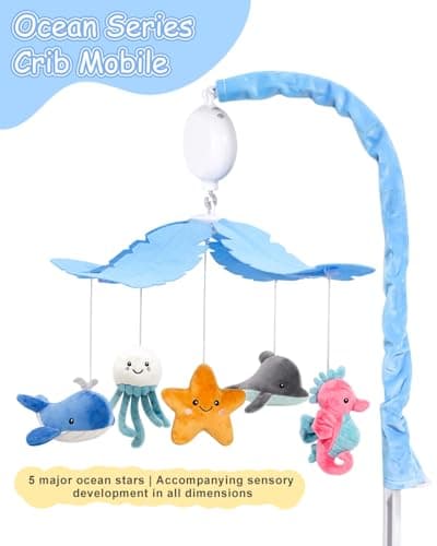 FEISIKE Baby Crib Mobile with 35 Lullabies, 3 Modes Rotation & Music, Adjustable Volume, Nursery Decor for Boys and Girls (Ocean Theme) - Thumbnail 2