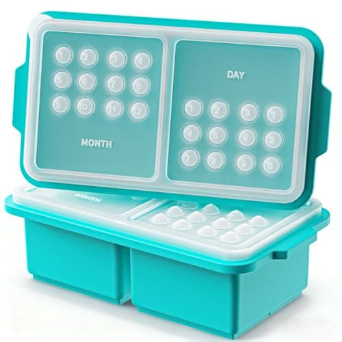 EuChoiz 2 Pack Silicone Freezer Tray Cubes 2 Cup with Date Mark Lids for Freezing Food Leftovers Sauces Portion and Lasagna Broth, Soup Freezer Molds for Meal Prepping Thick Enough - Image 1