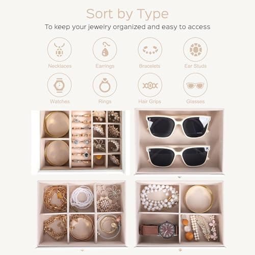 Dajasan Large Jewelry Box for Women, Jewelry Holder Organizer Box with 3 Drawers, 4-Tier Jewelry Storage Organizer with Mirror for Necklace Ring Bracelet Watch, Gift Idea (White) - Thumbnail 3