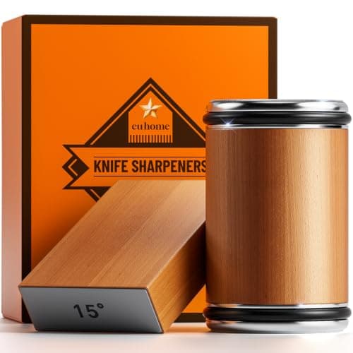 EUHOME Rolling Knife Sharpener Magnetic 15 20 Degree Angle Guide - 2-Stage Diamond Ceramic Sharpening Kit with N52 Magnets Heavy Duty Wood Base, Sharpener Tool for Kitchen Knives, Gift for Men Dad - Image 1