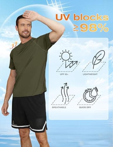 3rd hill Mens Swimming Shirts Short Sleeve UPF 50 Quick Dry Sun Protection Rash Guard Shirts for Fishing Running Army Green L - Thumbnail 3