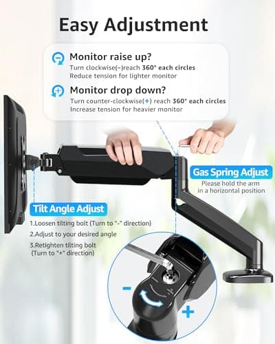 MOUNTUP Single Monitor Desk Mount Holds Screen up to 32 inch, Height Adjustable Monitor Arm, Computer Monitors Stand with Clamp/Grommet Mounting Base, VESA Mounts Fit 4.4-17.6lbs Computer, Black - Thumbnail 2