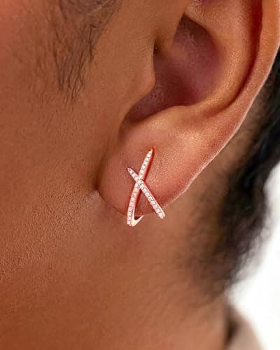 MUMREUES Rose Gold Earrings for Women Trendy 14k Rose Gold Plated X Stud Earrings Hypoallergenic Dainty Simple Minimalist Cubic Zirconia Earrings Jewelry Gifts for Her - Thumbnail 2