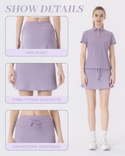 Leapstride Women's Athletic High Waisted Golf Skort with Multiple Functional Pockets (Capable of Holding a Phone and a Tennis Ball) for Active Women Pastel Lilac - Thumbnail 2