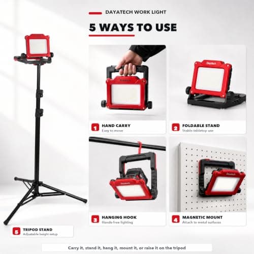 DAYATECH Cordless LED Work Light, 3500 LM, 25 W Compatible with DEWALT, Milwaukee, MAKITA 7Brands18-21V Power Tool Battery(Light Only) - Thumbnail 4