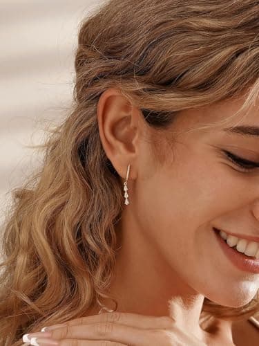 Dangle Earrings for Women 14K Gold Plated Diamond Hoop Earrings Dainty Cubic Zirconia Drop Earring Wedding Jewelry for Brides - Thumbnail 4