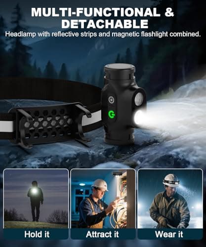 Spriak Rechargeable Running Headlamp, High Lumens Bright Head Lamp Led with Motion Sensor, 4 Modes, Magnet, Detachable Flashlight & Headband for Adult, Outdoor, Emergency, Hard Hat Light 2PC - Thumbnail 2