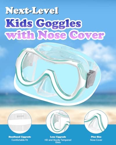 Aegend Kids Swim Mask Goggle, Swimming Goggles with Nose Cover Tempered Glass 180° HD Wide View - Thumbnail 4