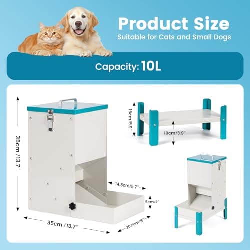 JLUHYANN Automatic Cat Feeder, 10L Cat Food Dispenser Automatic Dog Feeder with Stand Gravity Cat Feeder Removable Feeding Tray Raised Pet Feeder for Dogs and Cats - Thumbnail 3