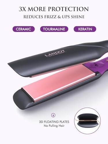 LANDOT Wide Flat Iron Hair Straightener for Fast Styling Thick/Long/Coarse Hair: 1-3/4 Inch Ceramic Straightener for Less Frizz, Smoother Shinier Results - Dual Voltage & 12 Temp Setting 250-450F - Thumbnail 5