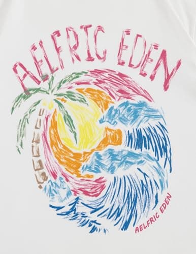 Aelfric Eden Womens Oversized Tshirts Graphic Tees Graffiti Sunset Print Summer Short Sleeve Cotton Top - Thumbnail 4