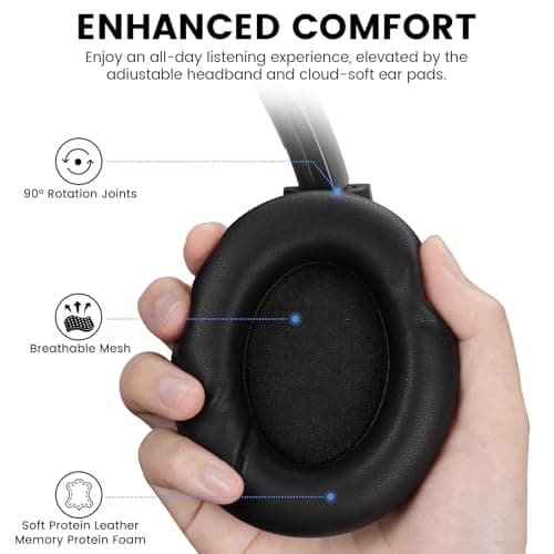 1Mii Y8+ Hybrid Active Noise Cancelling Headphones, 100H Ultra Playtime, Bluetooth 6.0 Over Ear, Wireless Hi-Res Audio & Deep Bass, Comfort for Travel & Home Office, AI Chat & Custom EQ via APP, Black - Thumbnail 3