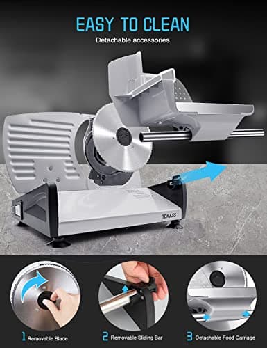 200W Meat Slicer Machine for Home Use,Deli Slicer with 2 Removable 7.5'' Stainless Steel Blades,Adjustable Dial for 0-15mm,Electric Food Slicer for Meat,Bread,Easy to Clean (200W+2 Blades+Silver) - Thumbnail 5