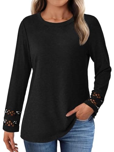 GKBK Womens Long Sleeve Tops Business Dressy Casual Blouses Crew Neck Loose Fit Lightweight T Shirts Cute Work Tee Ladies Tunic 2025 Fall Winter Fashion Clothes Trendy Outfits Black M - Image 1