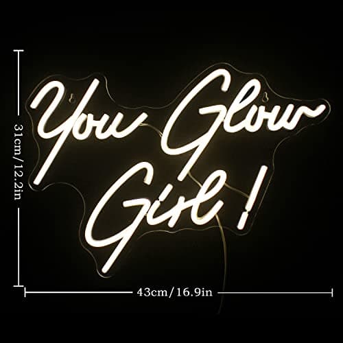 FAXFSIGN You Glow Girl Neon Sign Led Warm White Word Neon Light Up Signs for Wall Decor Usb Letter Neon Lights for Bedroom Home Wedding Birthday Party Girls Gifts - Thumbnail 2