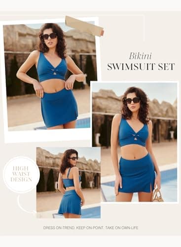 Dokotoo Modest Swimsuits for Women's Bathing Suit Adjustable 2026 Swim Top Knot Twisted Front Bathing Suits Push Up Swimsuit Skirts with Bottoms Trending,Prussian Blue X-Large - Thumbnail 3
