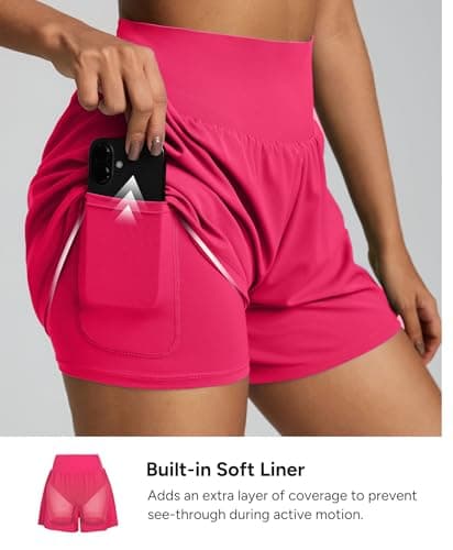BRXL 3.5" Women's Athletic Running Shorts 2 in 1 High Waisted Pockets Workout Gym Sport Shorts BrxlAero Red - Thumbnail 4