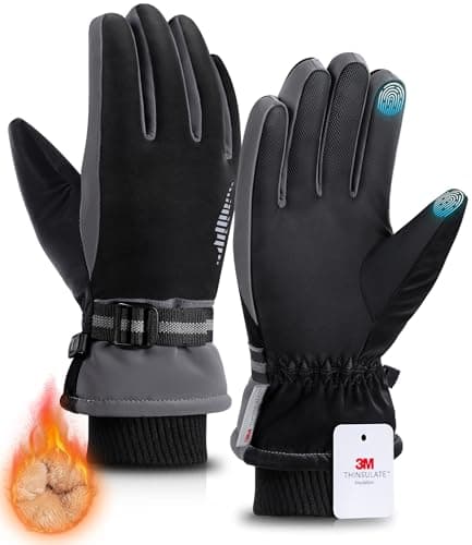 rivmount 3M Thinsulate Winter Gloves Men Women, Thermal Ski Gloves for Cold Weather with Warm, Touchscreen, Waterproof, Windproof for Outdoor, Running, Skiing, Cycling, Working, Snow Black-Gray Size M - Image 1