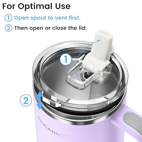 SILICANICE For Travel & Gym – Never Drink from a Moldy Lid Again: 40oz Hygienic Tumbler, 100% Leakproof Lid & Removable Foldable Spout. Reinforced Base, Fits Cup Holders - Lilac - Thumbnail 6