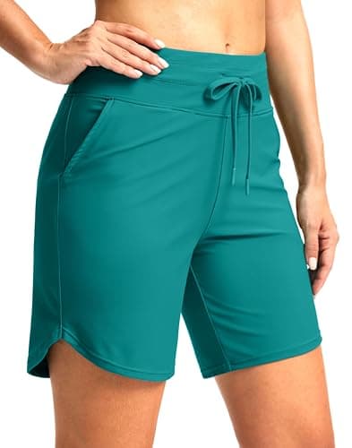 G Gradual Women's 7" High Waisted Swim Board Shorts with Pockets Quick Dry Beach Swimming Shorts for Women with Liner(Lake Blue,XXL) - Image 1