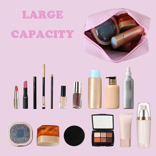 Makeup Bag Initial Preppy Patch Bag,Small PU Leather Travel Cosmetic Bag Pouch with Zipper, Purple Cute Toiletry Bag,Gift Ideal for Teen Girls Women Birthday Friend Mom, Latter B - Thumbnail 4