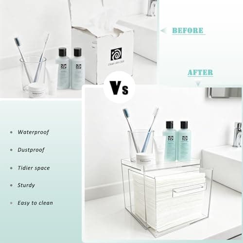 ShinyDew Disposable Facial Towel Holder, Acrylic Container Compatible with Clean Skin Club Towel XL, Clear Storage Box for Bathroom and Vanity Countertop - Thumbnail 5