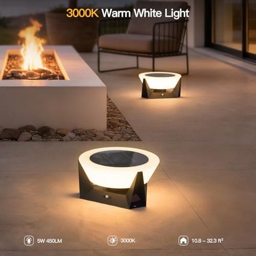MVBT Solar Post Lights Outdoor, 11" Outdoor Pillar Lights, IP54 Waterproof Solar Powered Column Lamp, Dusk to Dawn Modern Post Light, 3000K LED Bulb Round Column Lighting for Driveway Patio Deck Yard - Thumbnail 6