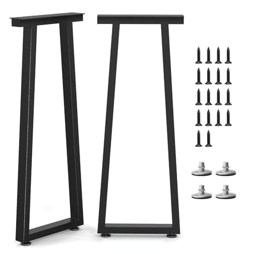 SNYXXOZ 36 Inch Coffee Table Legs Heavy Duty Square Metal Desk Legs, Workbench Dining Furniture Feets, Bar Height Table Legs,Adjustable Feet Pads Screws,1000 LBS, Black, Set of 2,Trapezoid