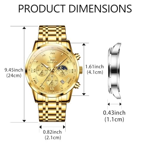 OLEVS Luxury Gold Watches for Men Stainless Steel Watches Chronograph Men Quartz Watch Classic Roman Dial Waterproof - Thumbnail 5