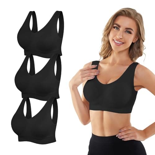YADIFEN 3 Pack Womens Sports Bras,Wireless Comfortable Seamless Sleep Yoga Sports Bras for Women with Removable Pads - Image 1