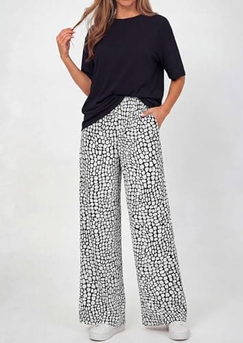 PRETTYGARDEN Women 2 piece Sets Summer Spring Short Sleeve Tops Leopard Flowy Beach Boho Pants Casual Business Work Cute Pj Lounge Sets Comfy Clothing Travel Vacation Outfits (Black Stone,S) - Thumbnail 4