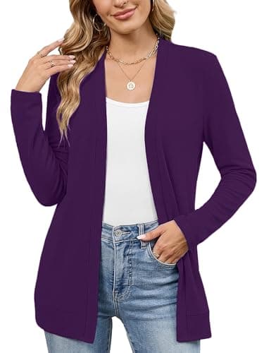Heymoments Summer Sweaters for Women Lightweight Cardigan Purple X-Large Open FrontLong Sleeve Loose V Neck Ladies Shrugs Causal Girls Bolero Soft Spring Fall Winter Tops Knitted Coat - Image 1