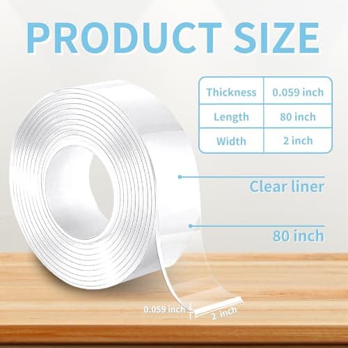 Rvhouse Double Sided Tape, 2" x 80" Heavy Duty Clear Nano Mounting Tape Sticky Adhesive for Carpet Picture Poster Office Home RV Decoration - Thumbnail 2