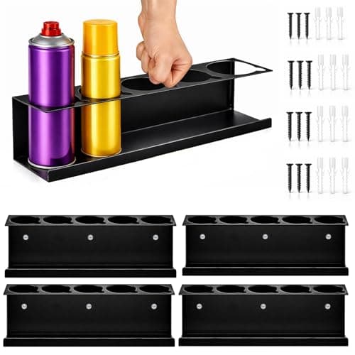 Cyhwealth 4 Pack Wall-Mounted Spray Bottle Holder, Heavy-Duty Steel Black Aerosol Can Storage Rack with 20 Holes, Spray Paint Can Organizer for Garage, Shop, Home, Tool Trailer & Service Truck