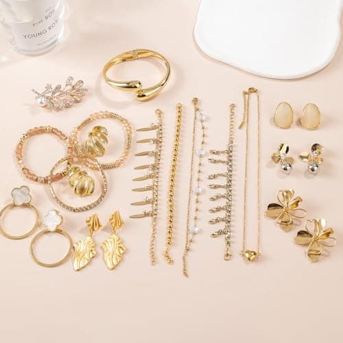 BHDJSHX Gold Jewelry Blind Box, Assorted Mystery Jewelry Set with Bangles, Rings, Brooches, and More (Gold) - Thumbnail 2